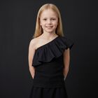 Girls Black One Shoulder Top, 1, hi-res
