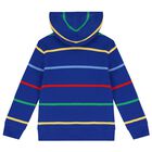 Boys Blue Logo Striped Hooded Top, 1, hi-res