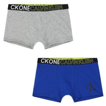 Boys Blue & Grey Logo Boxer Shorts ( 2-Pack )