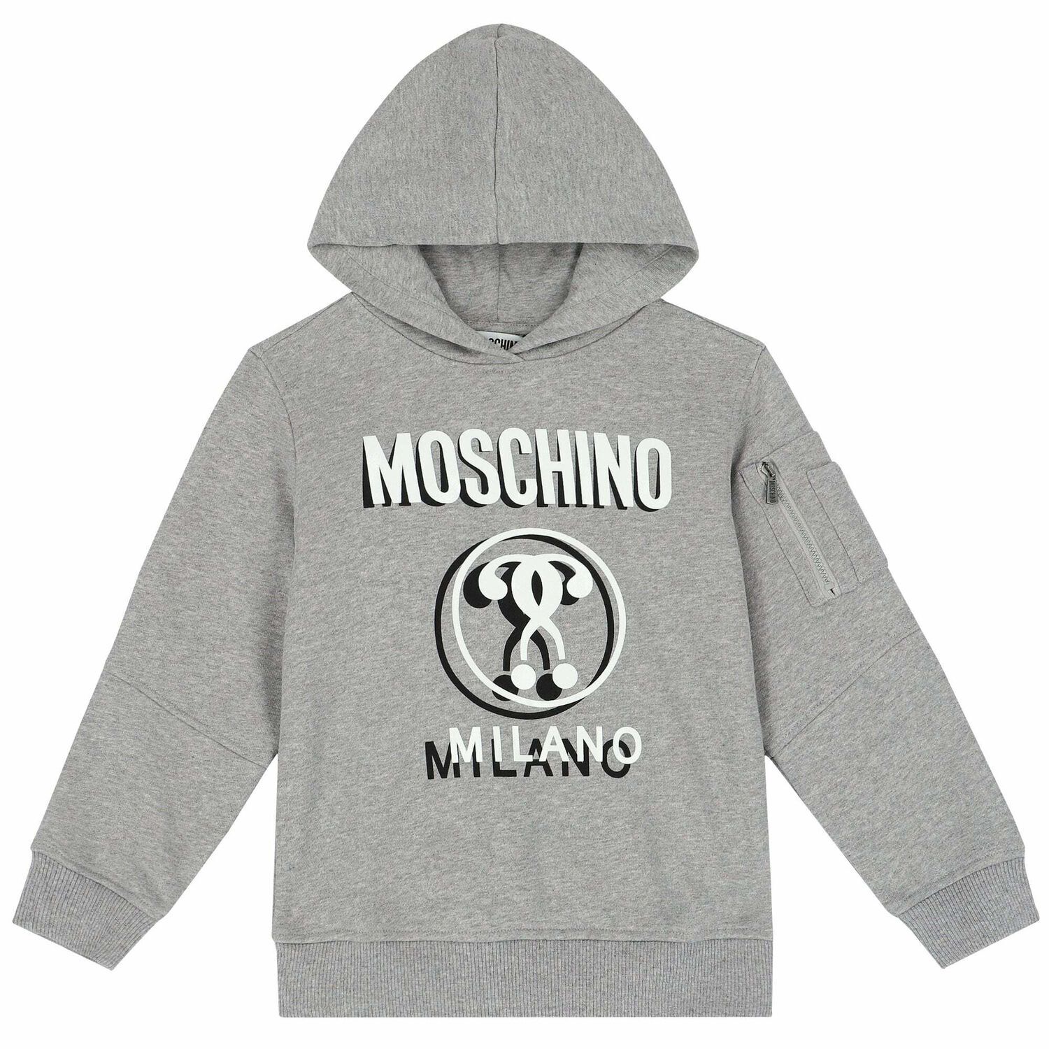 Boys Grey Logo Hooded Top, 1, hi-res