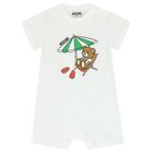 White Teddy Bear Logo Romper, 1, hi-res