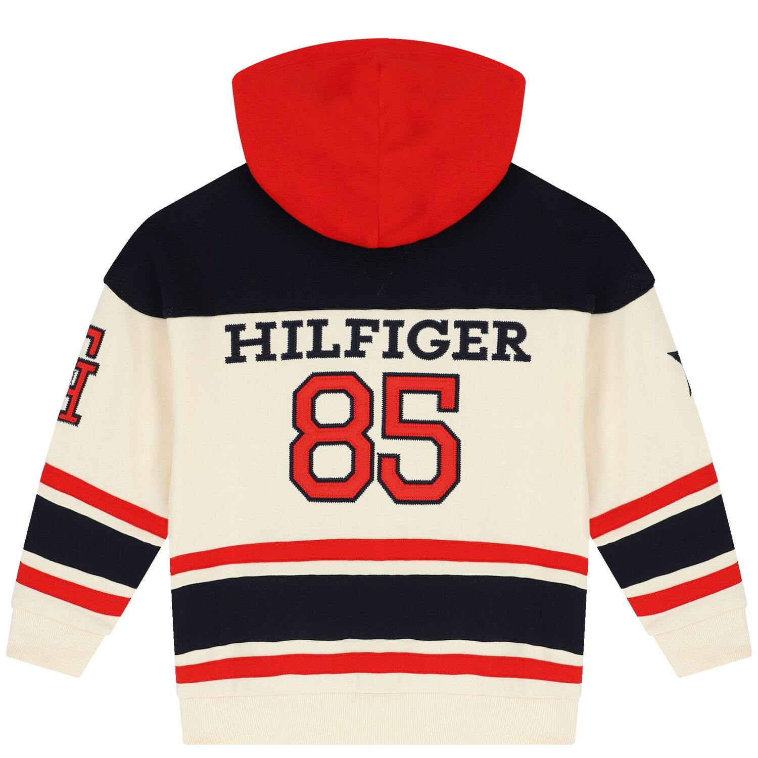 Boys Navy Blue, Red & Ivory Logo Hooded Top, 1, hi-res image number null