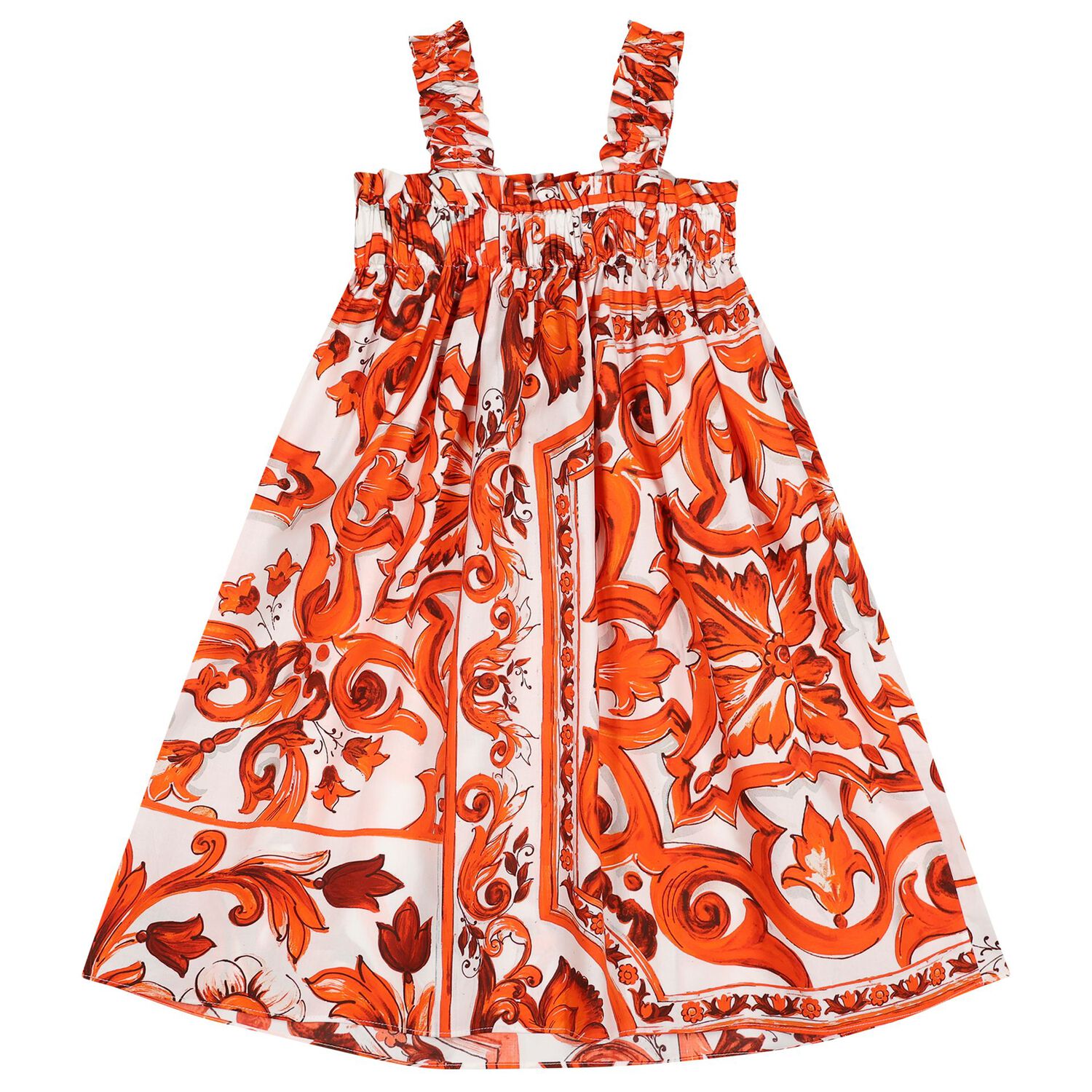 Girls White & Orange Majolica Dress, 1, hi-res