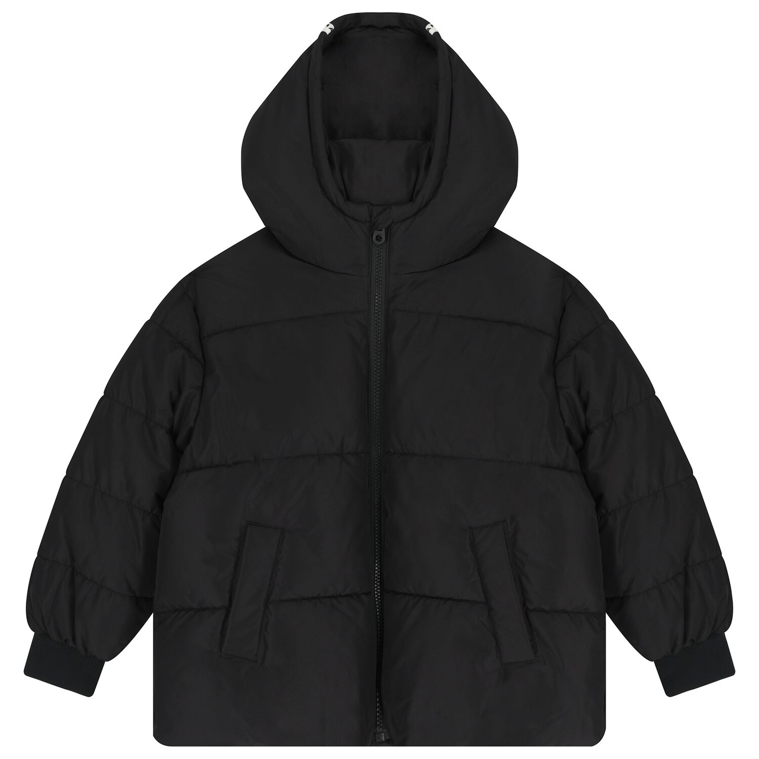Boys Black Logo Puffer Jacket, 1, hi-res