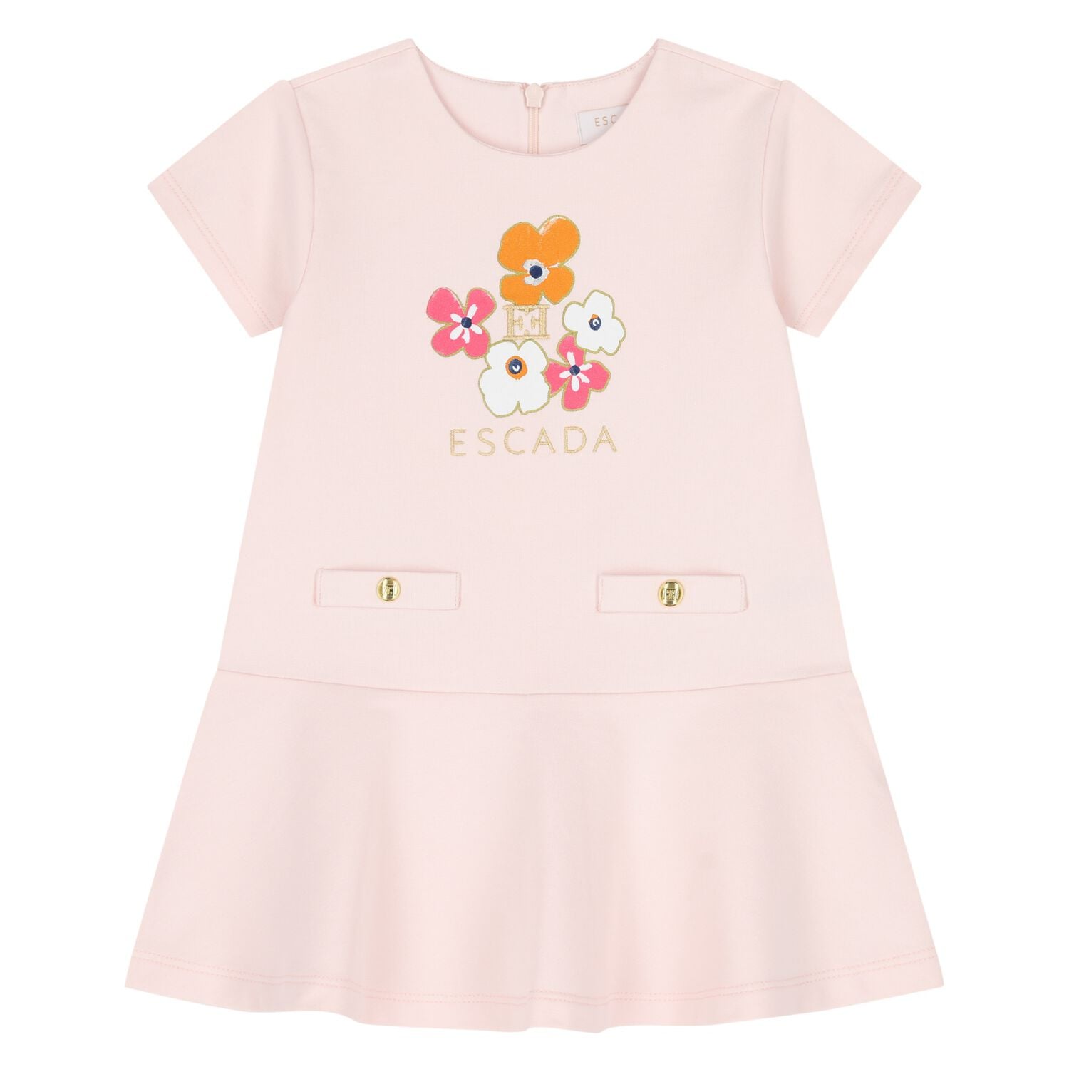 Younger Girls Pink Floral Logo Dress, 1, hi-res