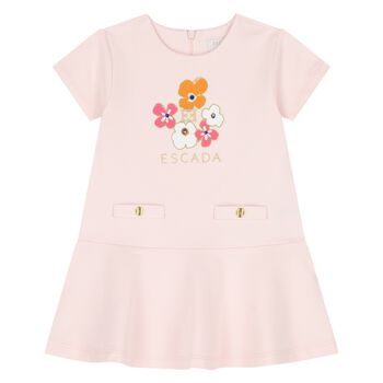 Younger Girls Pink Floral Logo Dress