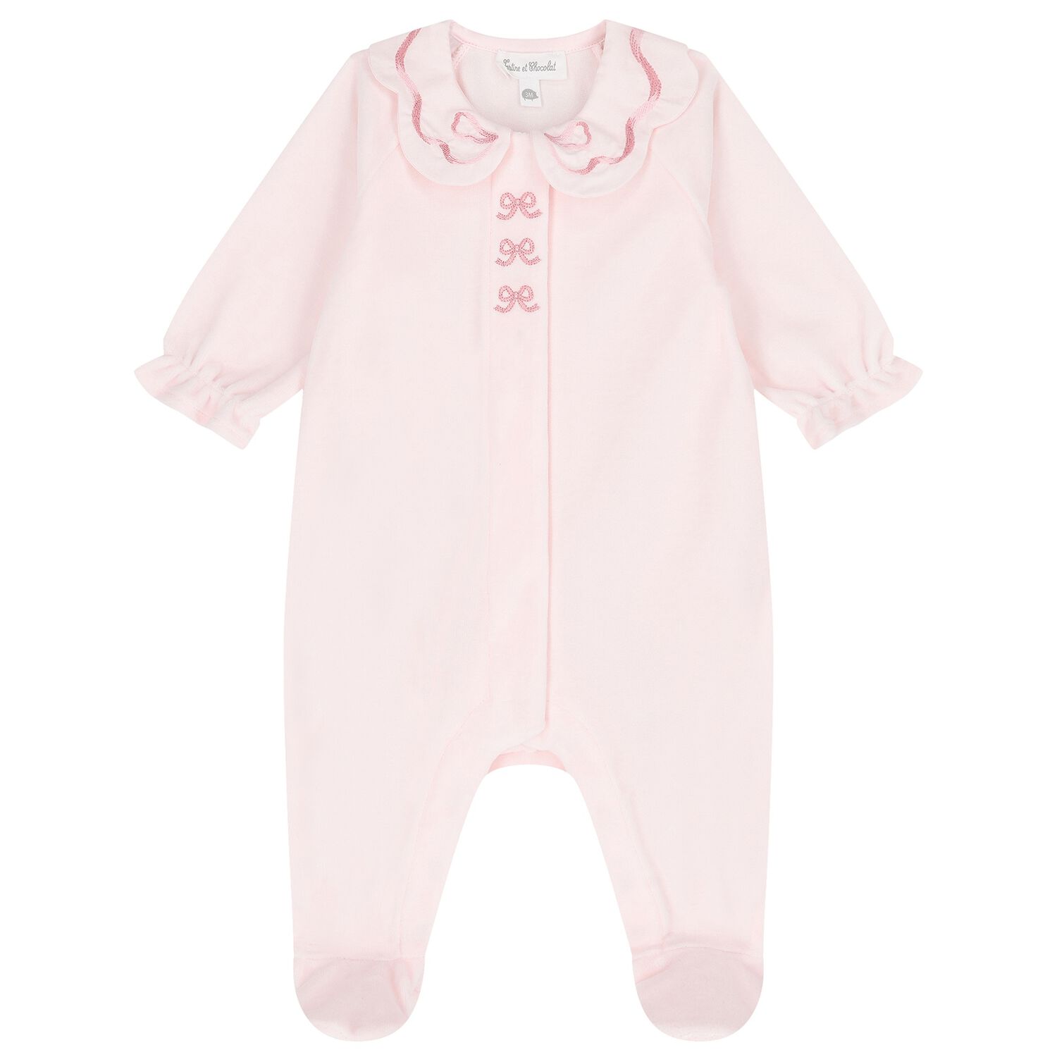 Baby Girls Pink Bow Velour Babygrow, 2, hi-res image number null
