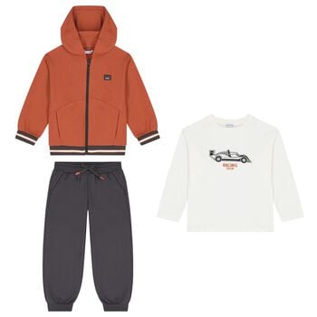Boys Ivory, Orange & Grey Car Tracksuit ( 3 Piece )