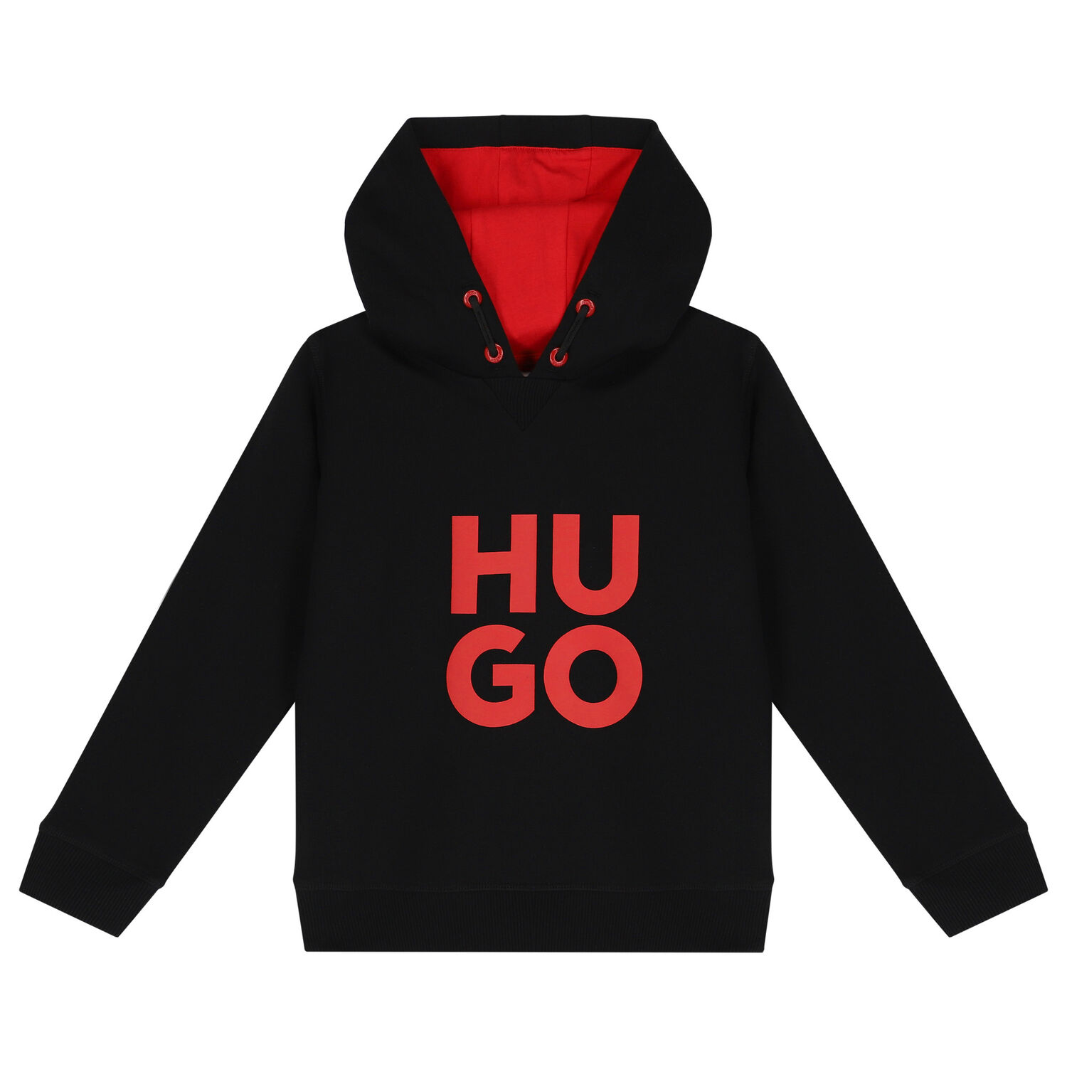 Boys Black Logo Hooded Top, 1, hi-res