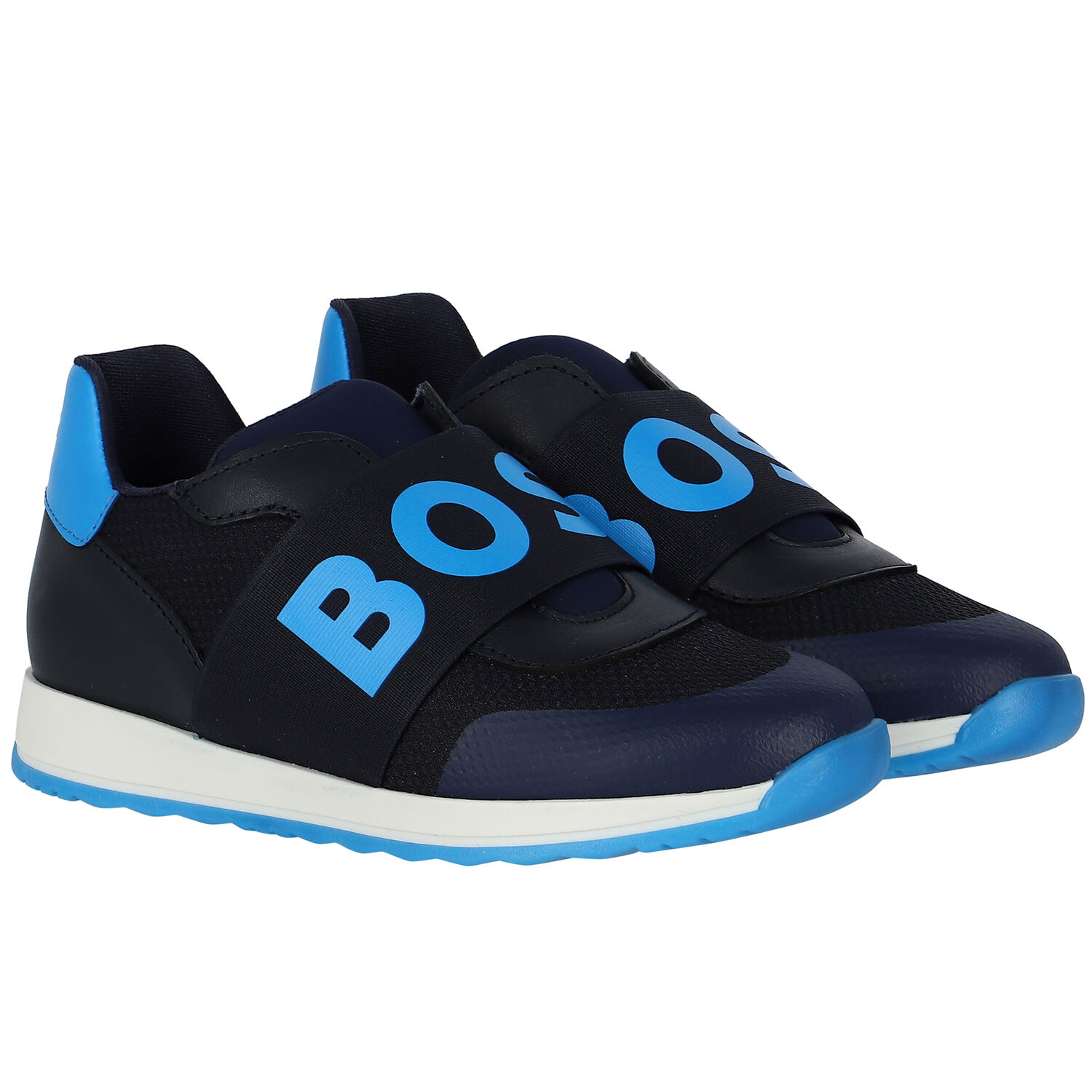 Boys Navy Blue & White Logo Trainers, 1, hi-res image number null