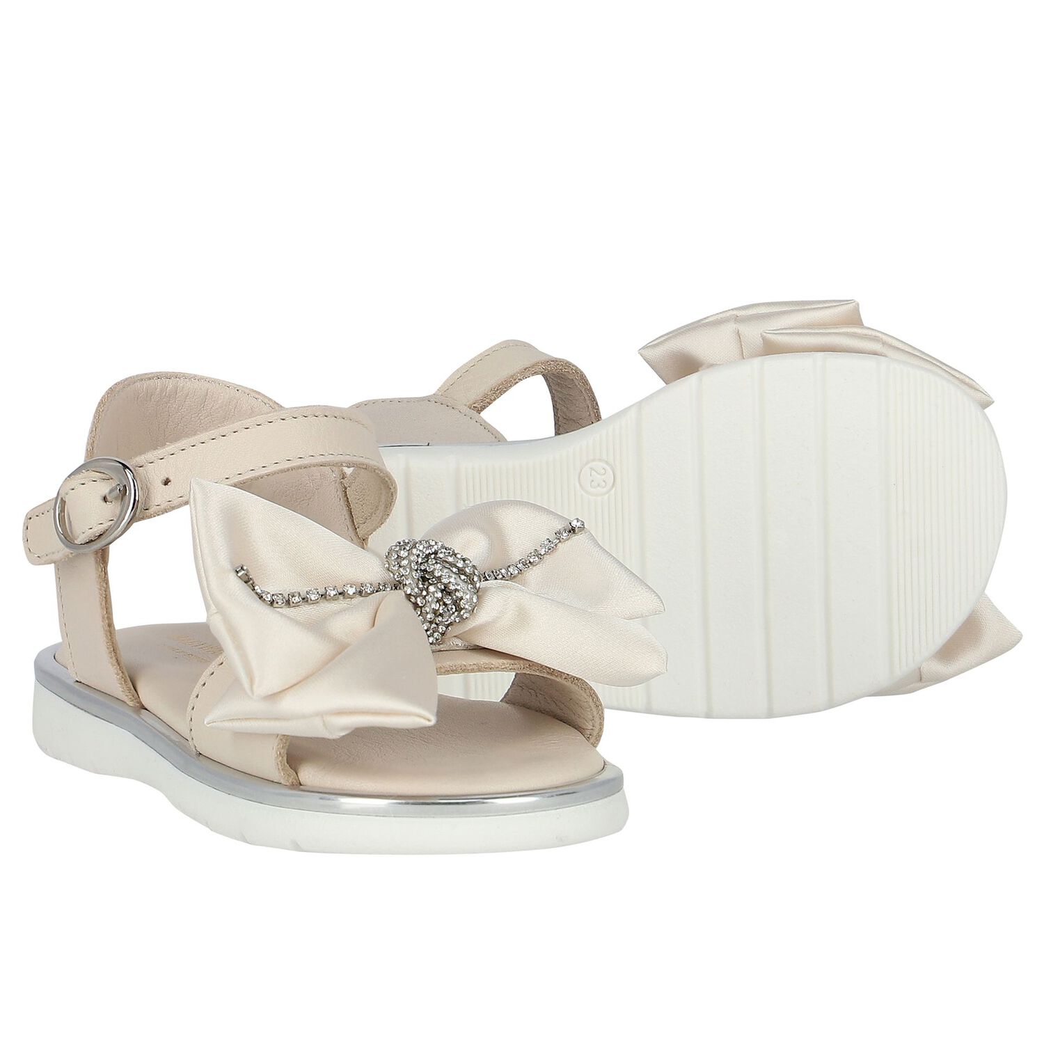 Girls Ivory Embellished Bow Sandals, 1, hi-res image number null