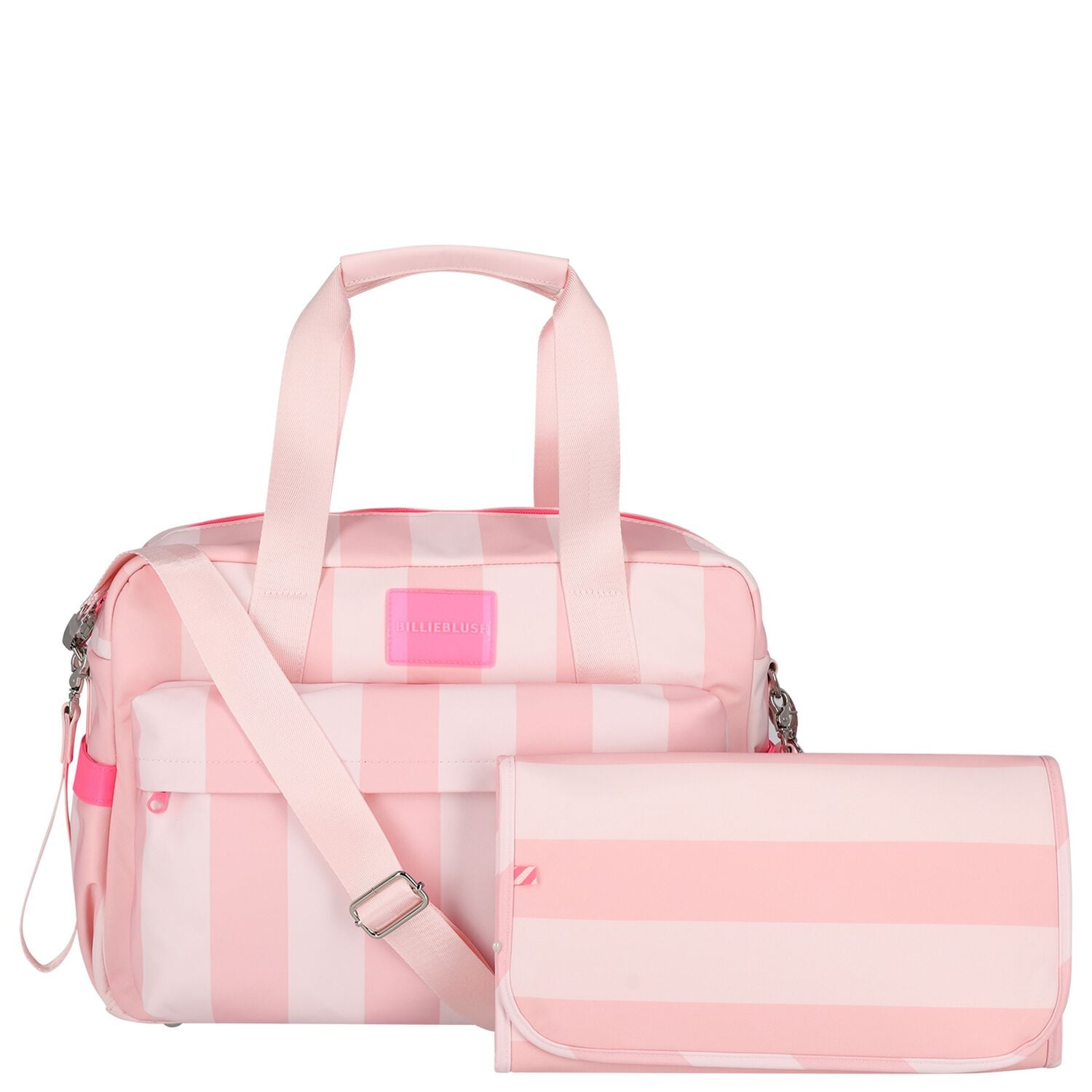 Pink Logo Striped Baby Changing Bag, 1, hi-res