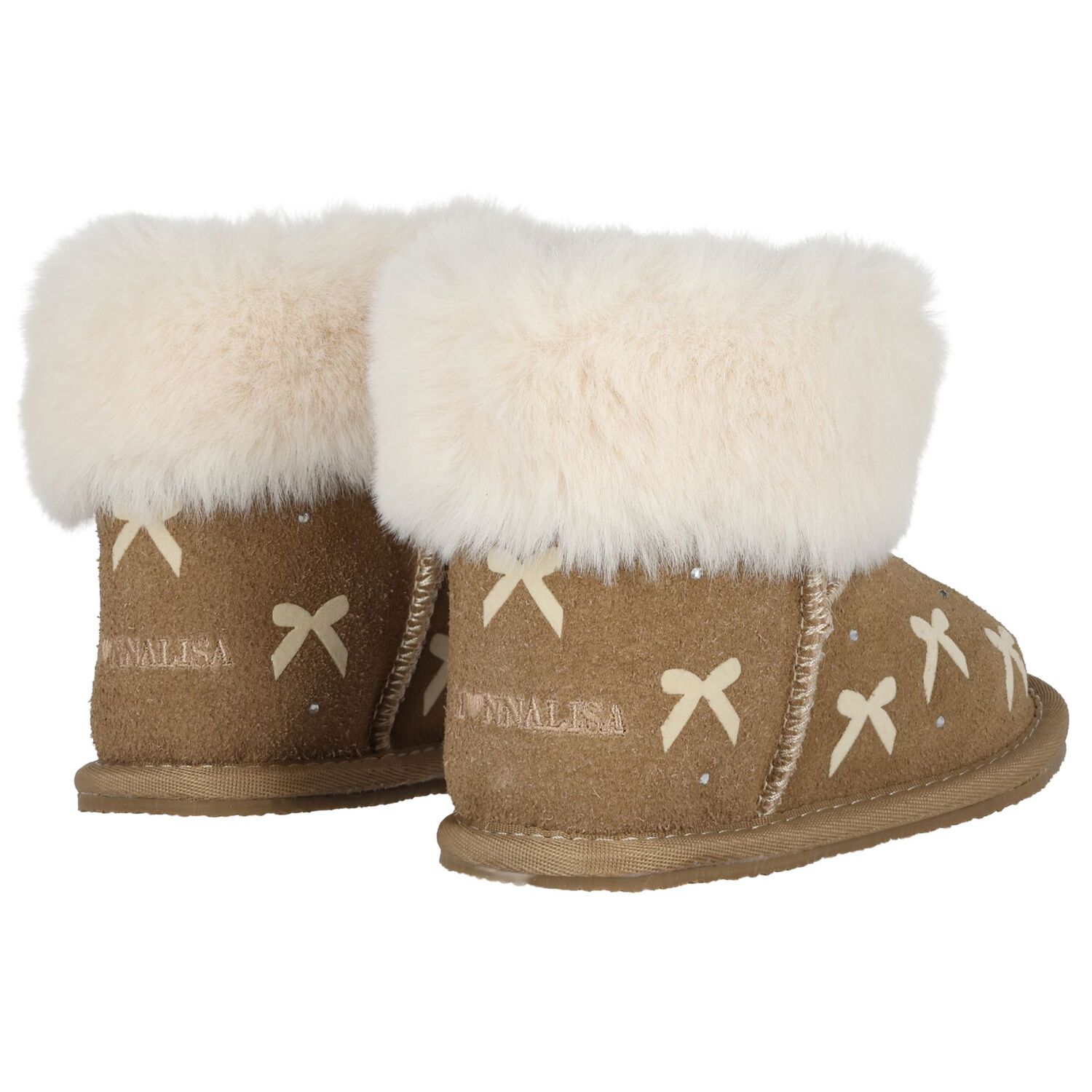 Girls Beige Suede Leather Bow Boots, 2, hi-res