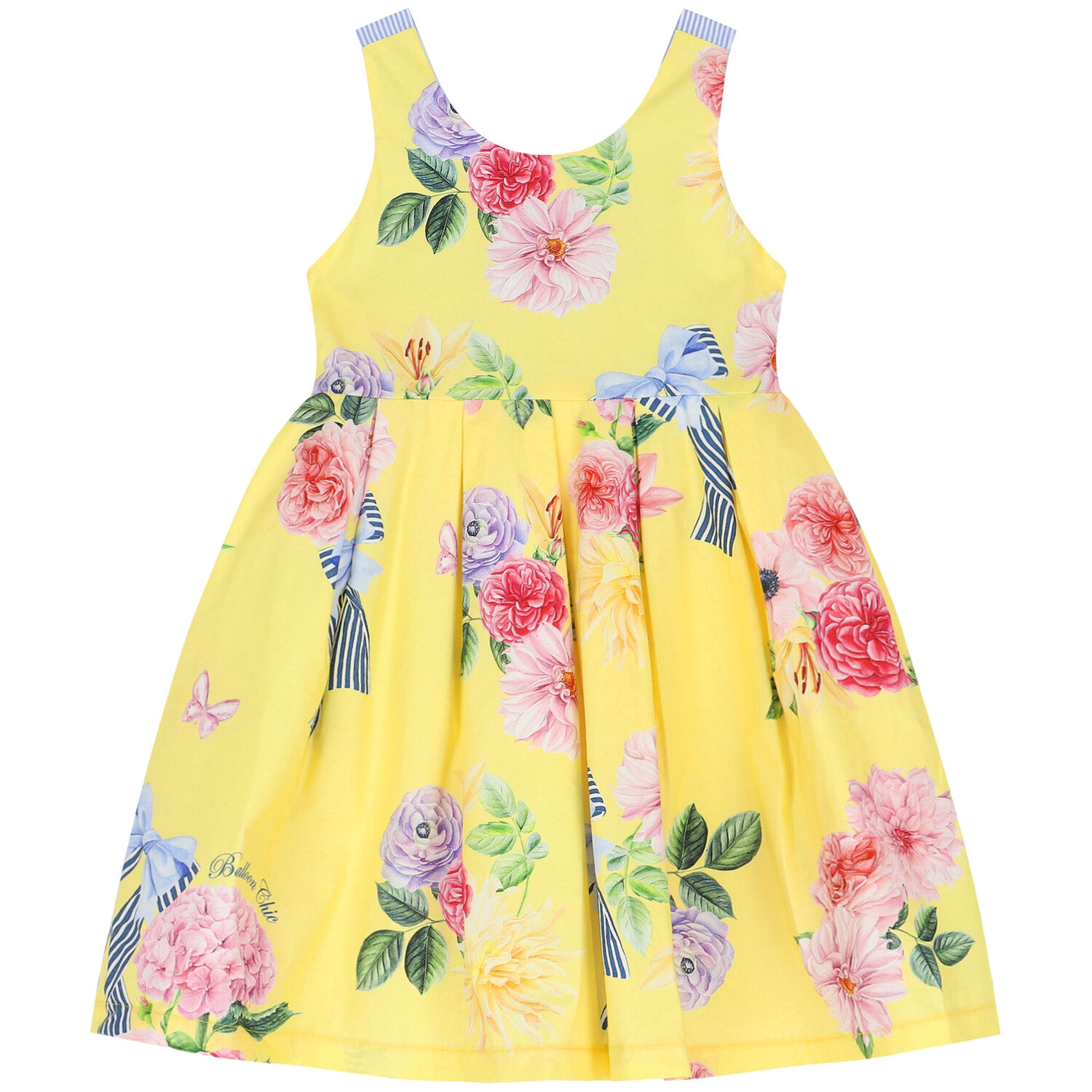 Girls Yellow Floral & Bow Dress, 1, hi-res