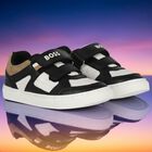 Boys Black, White & Beige Logo Trainers, 1, hi-res