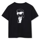 Boys Mini Me Black Ikonik Karl T-Shirt, 1, hi-res