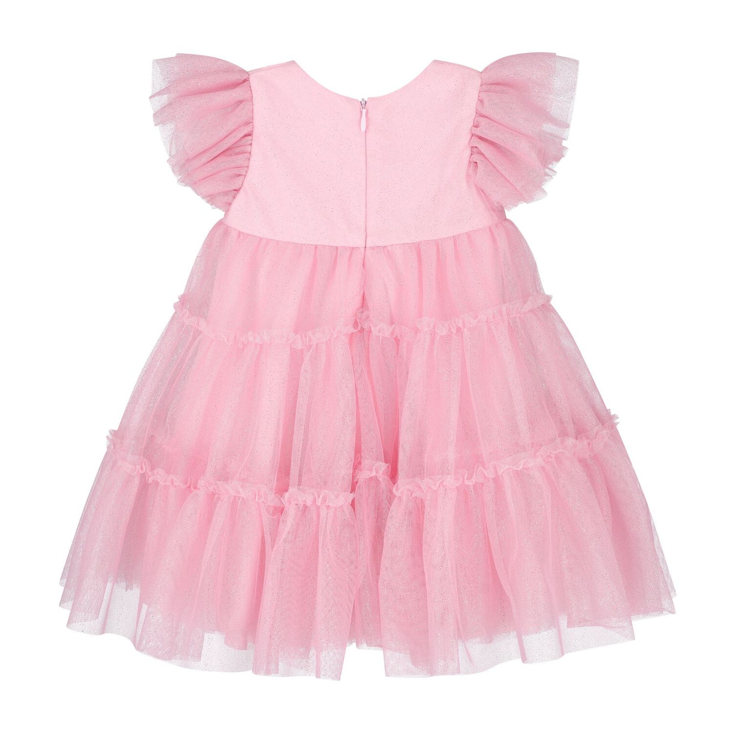 Younger Girls Pink Glittery Tulle Dress, 1, hi-res