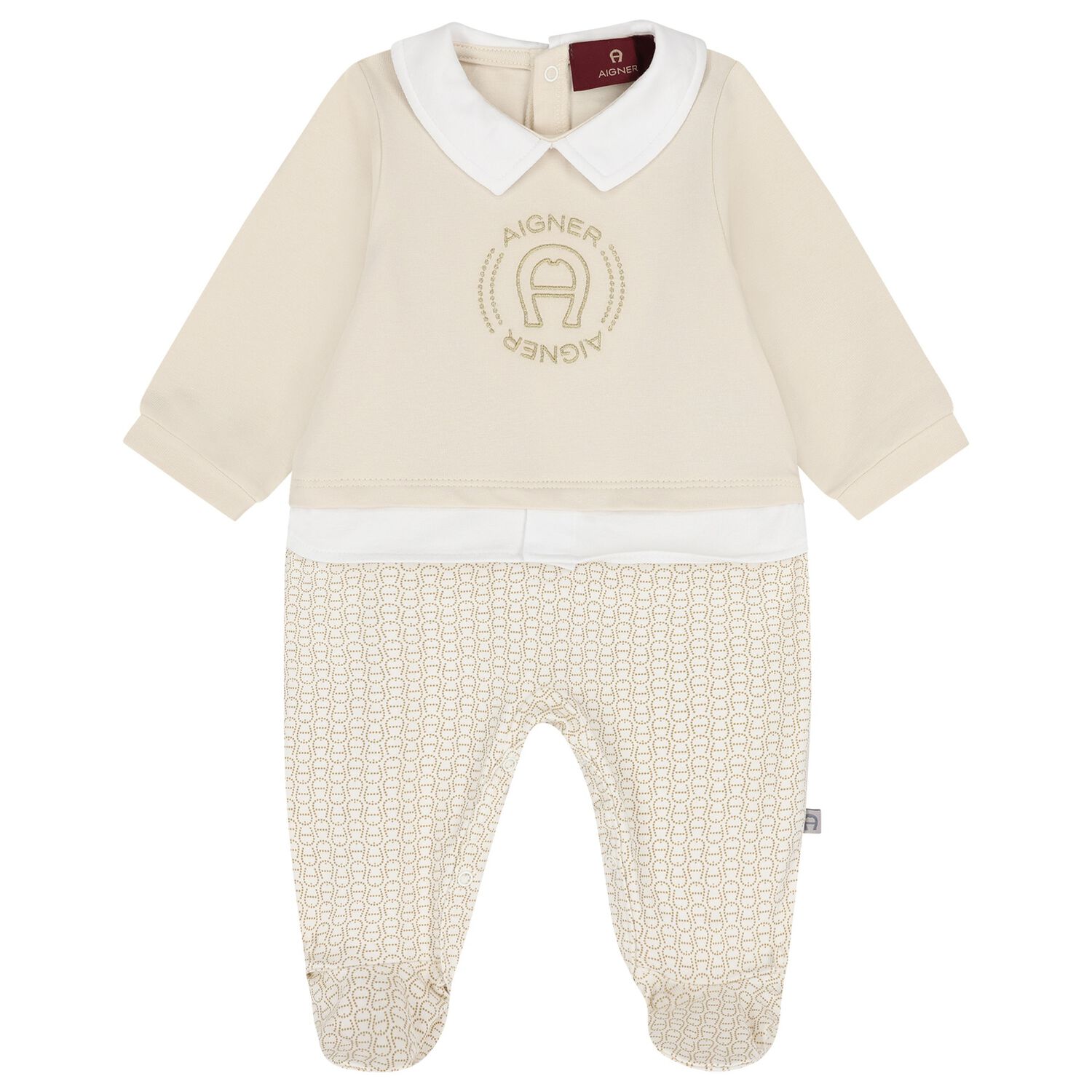 Beige Logo Babygrow, 1, hi-res