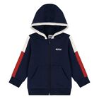 Younger Boys Navy Blue Hooded Zip Up Top, 3, hi-res