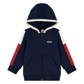 Younger Boys Navy Blue Hooded Zip Up Top