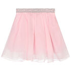 Girls Pink Pleated Organza Skirt, 1, hi-res