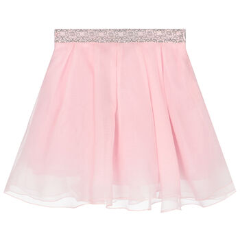 Girls Pink Pleated Organza Skirt