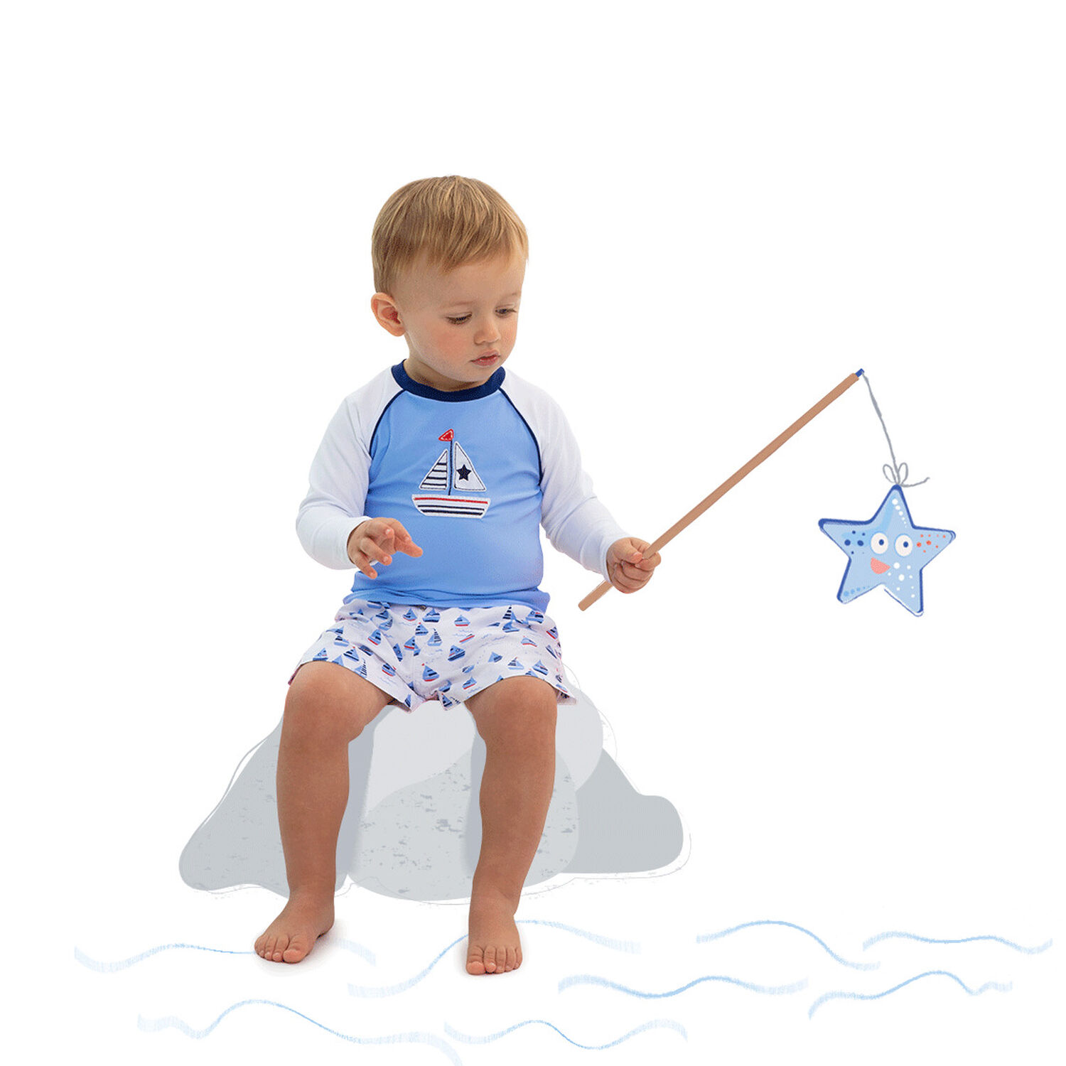 Baby Boys Little Boats Rash Vest UPF 50+, 1, hi-res