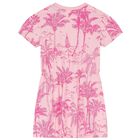 Girls Pink Palm Print Dress, 1, hi-res