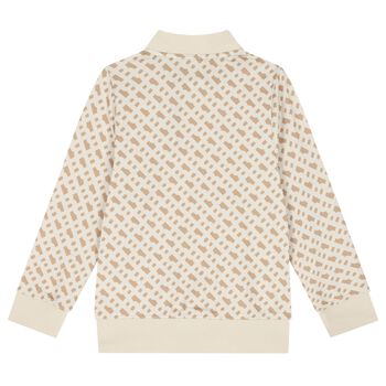 Boys Beige Logo Zip Up Top