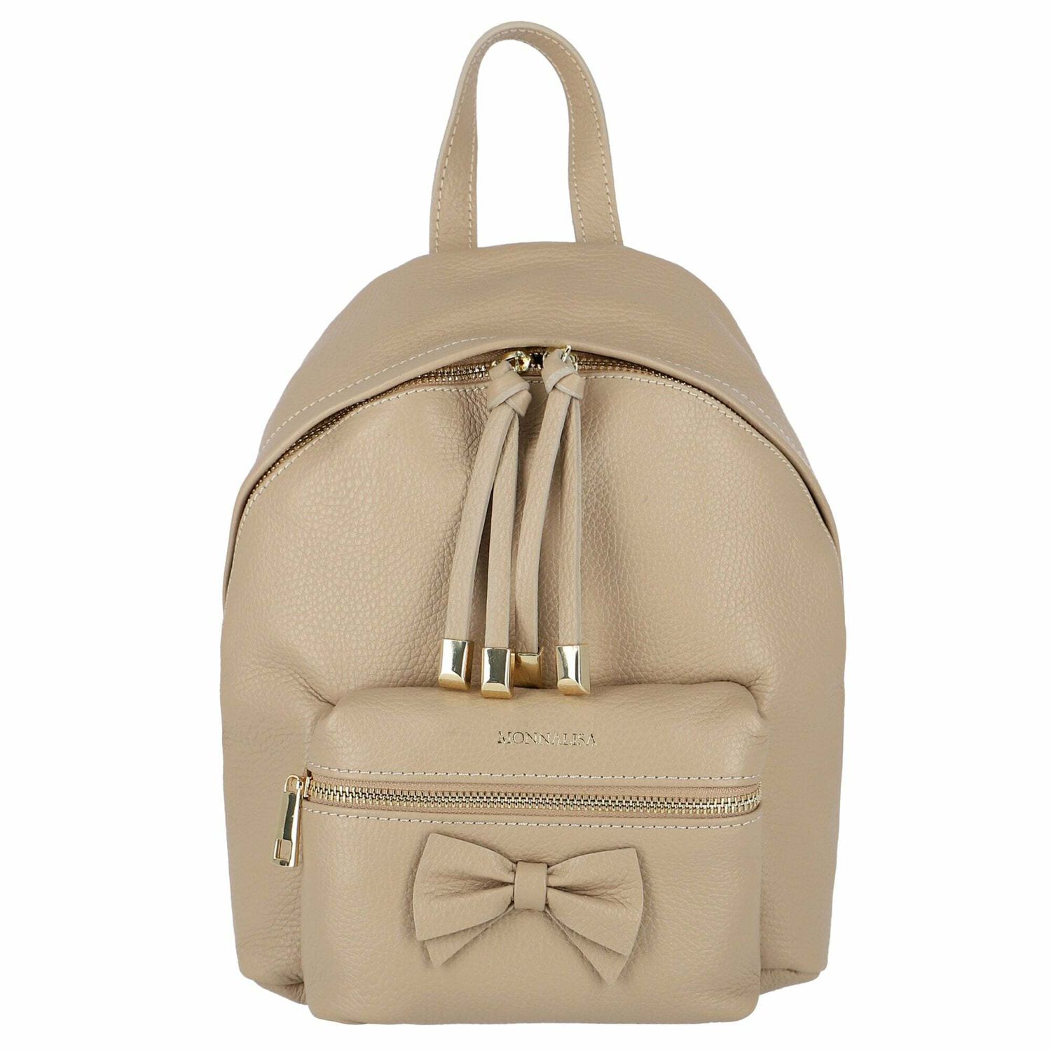 Girls Beige Leather Backpack , 2, hi-res