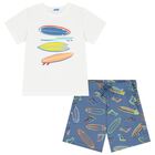 Boys White & Blue Surf Board Shorts Set, 2, hi-res