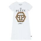 Girls White Logo Dress, 2, hi-res