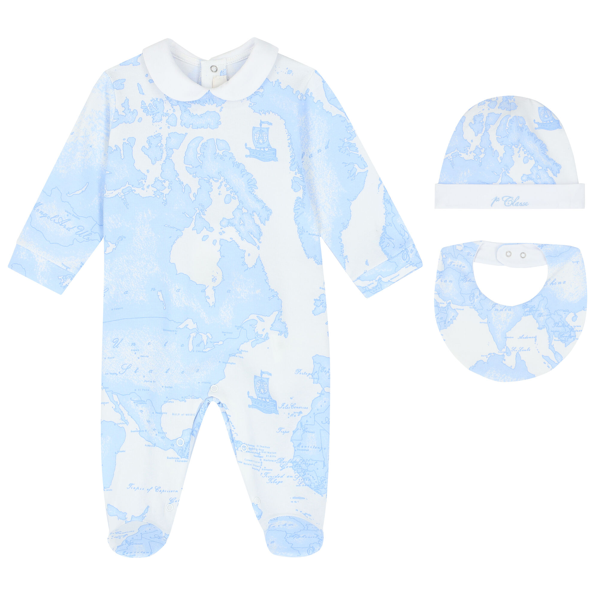 Alviero Martini Baby Boys Blue Geo Map Babygrow Set Junior Couture UK