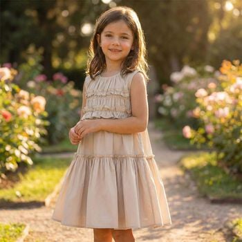 Girls Gold Poplin Ruffle Dress