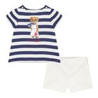Baby Girls Navy Blue & White Striped Shorts Set, 1, hi-res