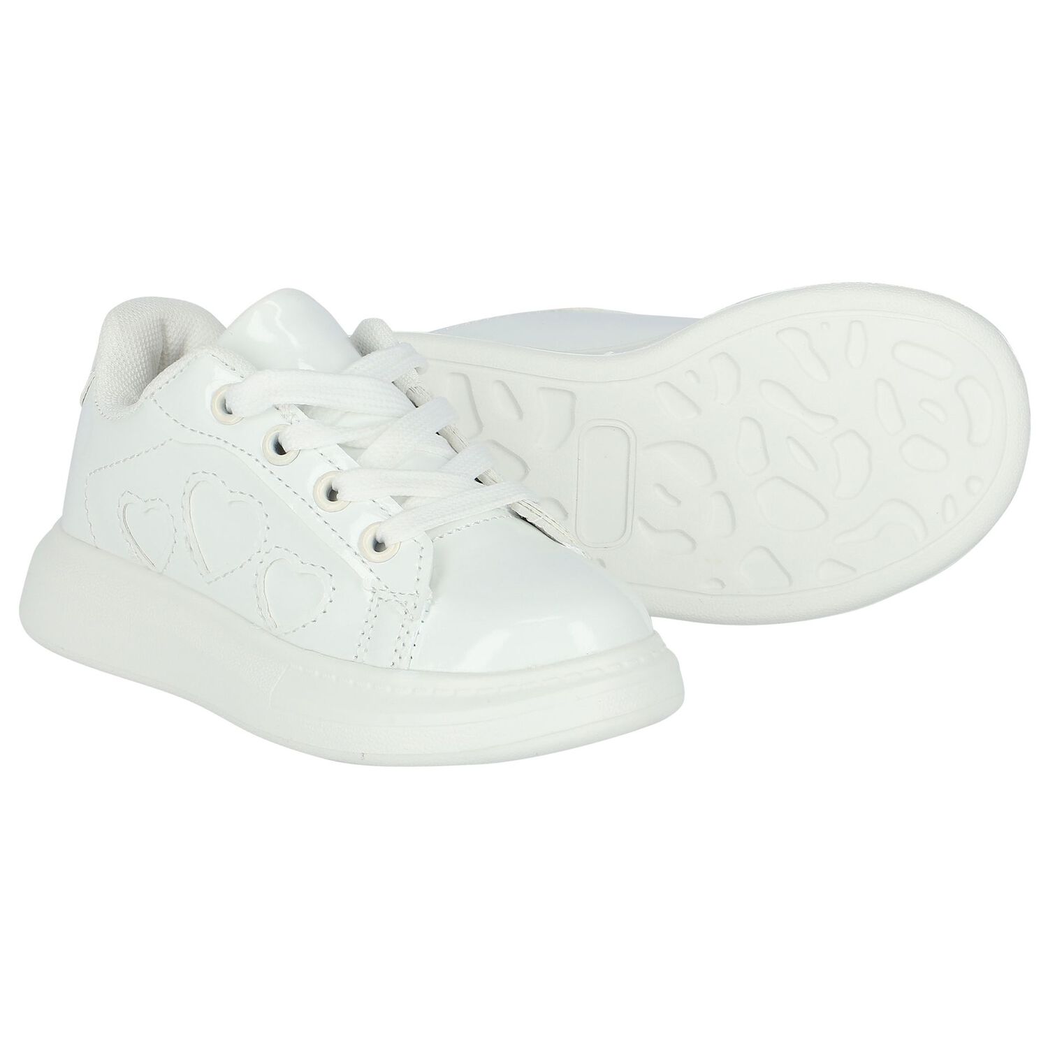 Girls White Hearts Trainers, 1, hi-res