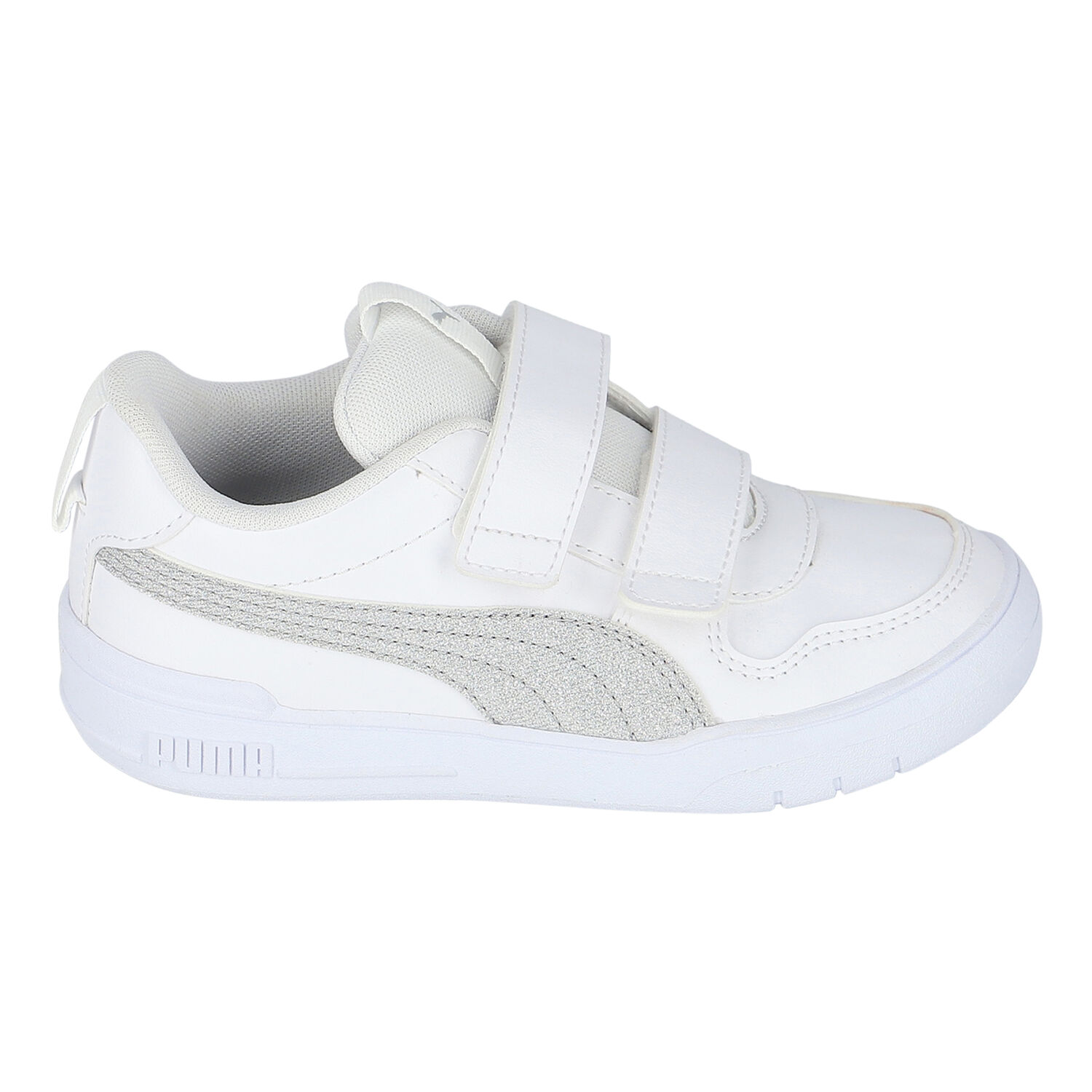 Girls White & Silver Multiflex Trainers, 1, hi-res