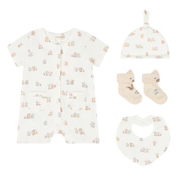 Baby Girls Ivory & Beige Romper Gift Set