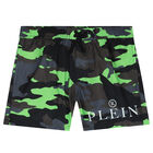 Boys Black & Green Camouflaged Swim Shorts, 1, hi-res