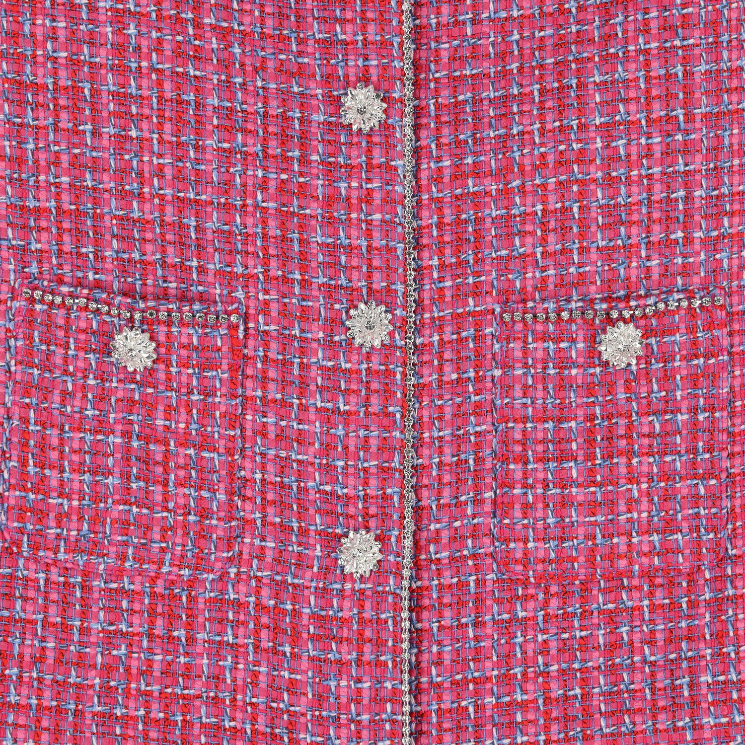 Girls Pink Tweed Diamante Dress, 1, hi-res
