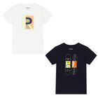 Boys Navy & White Graphic T-Shirts ( 2-Pack ), 1, hi-res