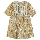Girls Metallic Gold Tiered Dress, 1, hi-res