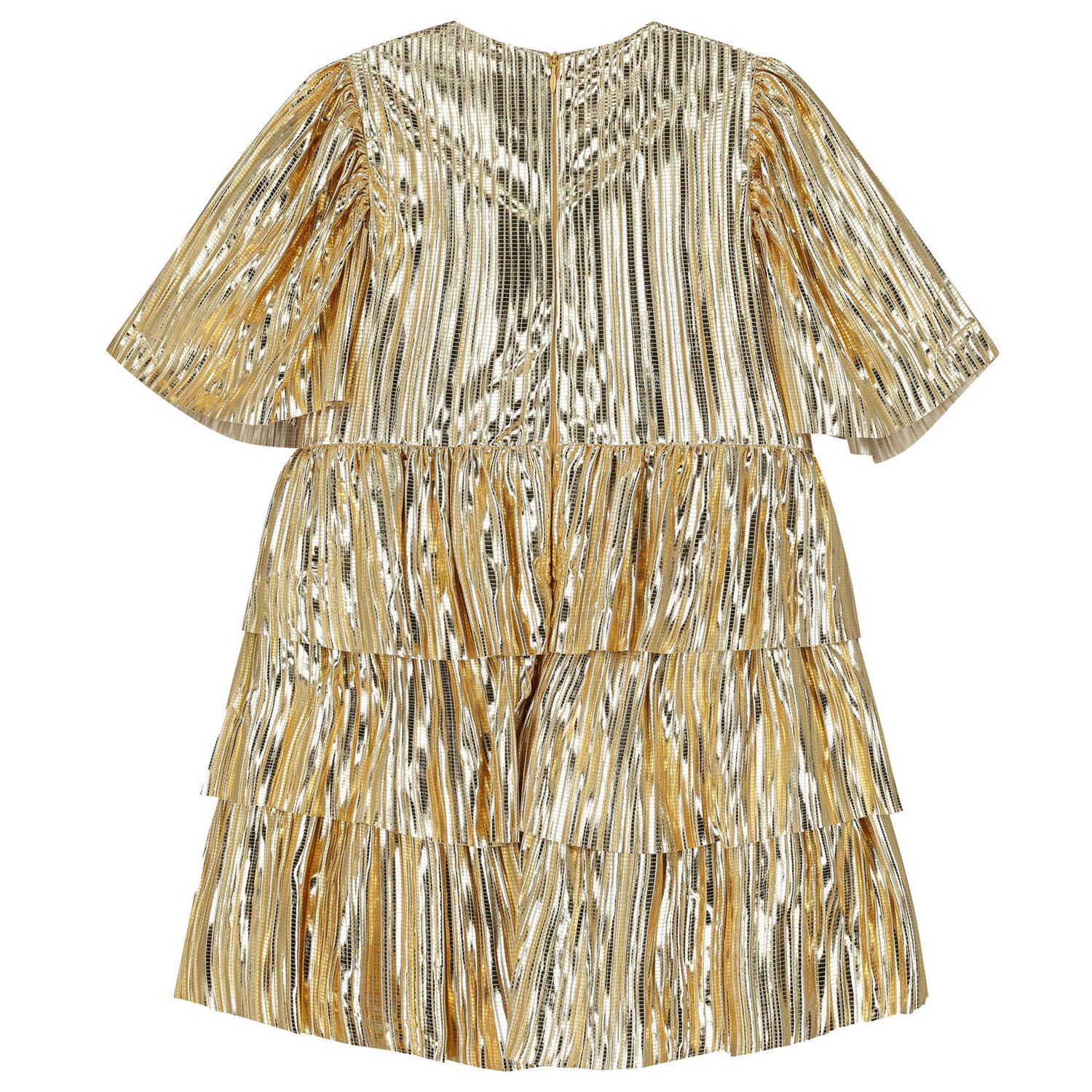 Girls Metallic Gold Tiered Dress, 1, hi-res image number null