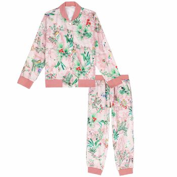 Girls Pink Floral Geo Map Tracksuit