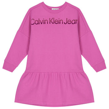 Girls Pink Logo Sweatshirt Dress