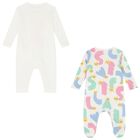 Baby Girls Ivory Shooting Stars Babygrows ( 2-Pack ), 1, hi-res
