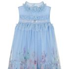 Girls Blue Floral Tulle Dress, 1, hi-res