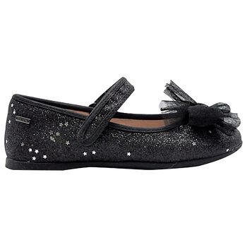 Girls Black Bow Glitter Shoes