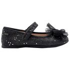 Girls Black Bow Glitter Shoes, 1, hi-res