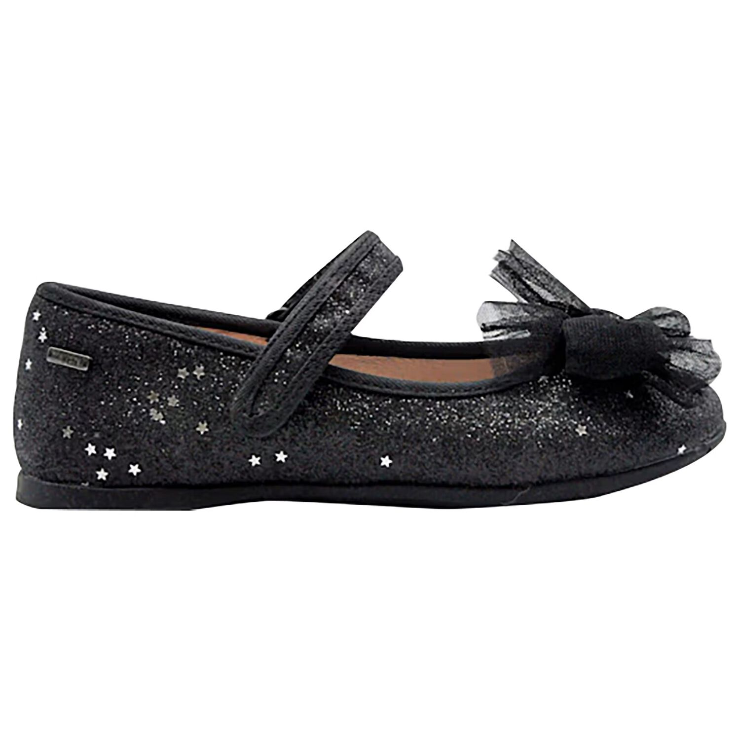 Girls Black Bow Glitter Shoes, 1, hi-res image number null